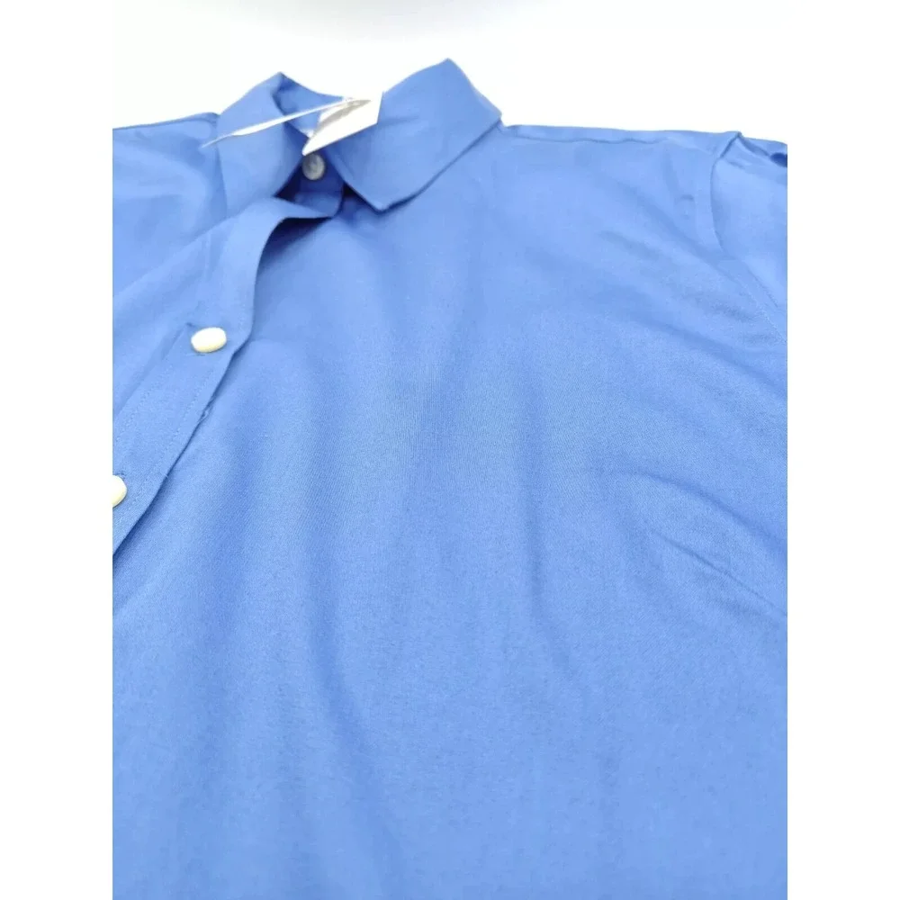 Banana Republic Mens 16x33 Blue Non Iron Fitted Stretch Dress Shirt Solid G407